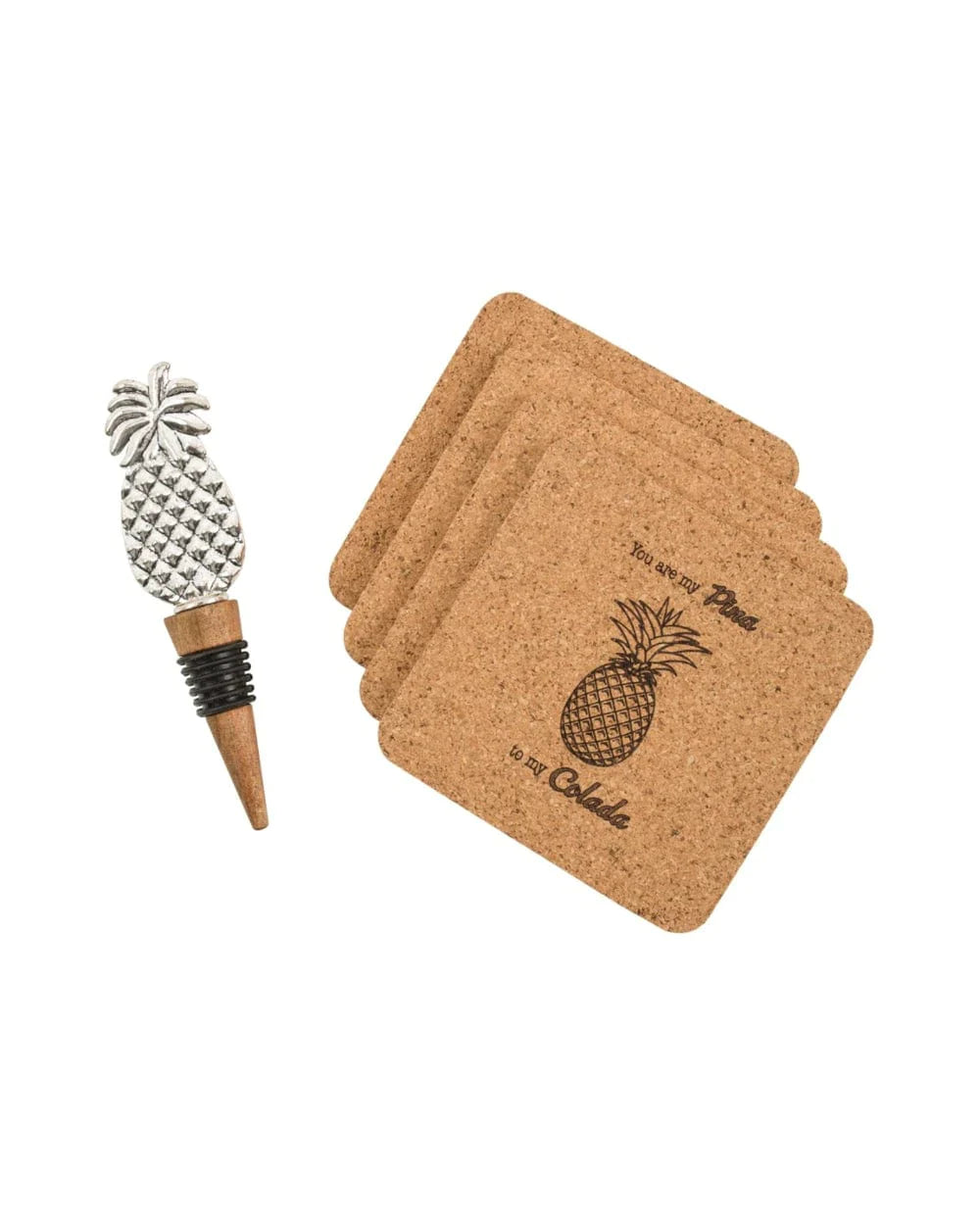 Pineapple Party Gift Set With 4 Coasters And A Wine Stopper - Chumbak