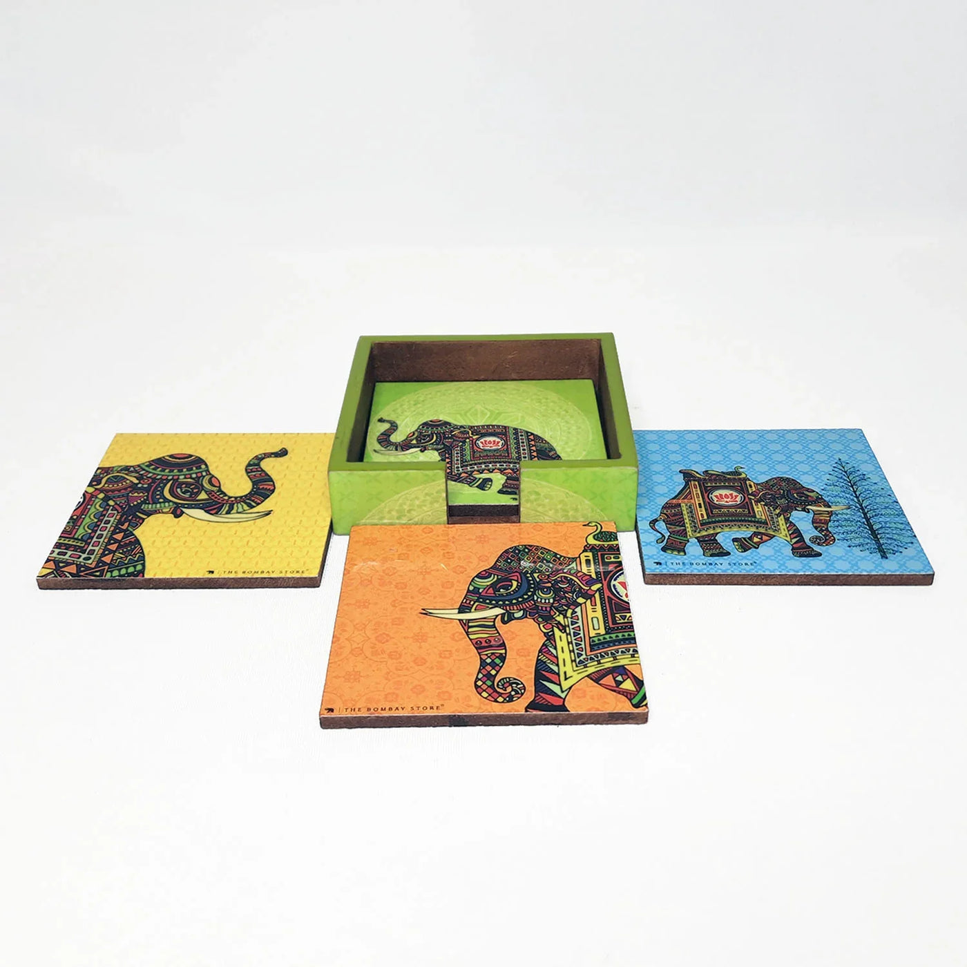 Colourful Coasters Elephant Printed Set Of 4 By Trendia Decor