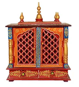 Wood Home Temple (Blue_9 Inch X 18 Inch X 22 Inch) - Kamdhenu art and craft