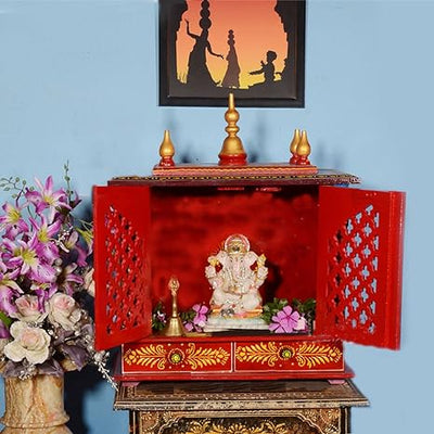 Wood Home Temple (Blue_9 Inch X 18 Inch X 22 Inch) - Kamdhenu art and craft