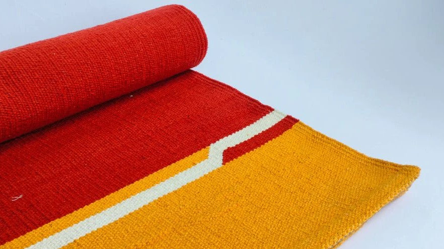 COTTON YOGA MAT - Orange with Yellow border