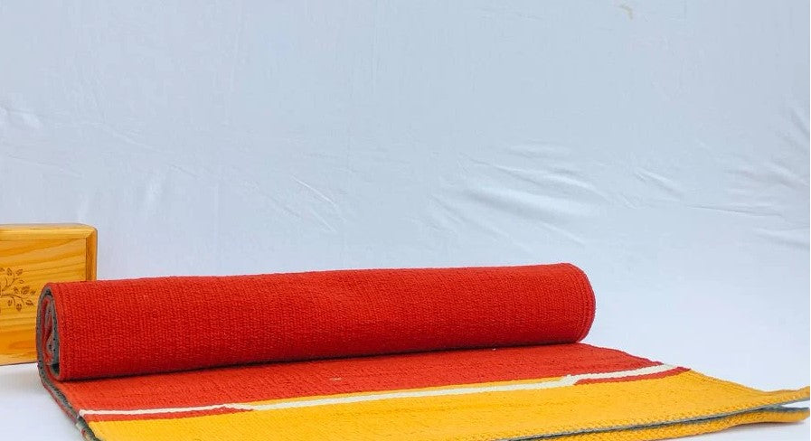 COTTON YOGA MAT - Orange with Yellow border