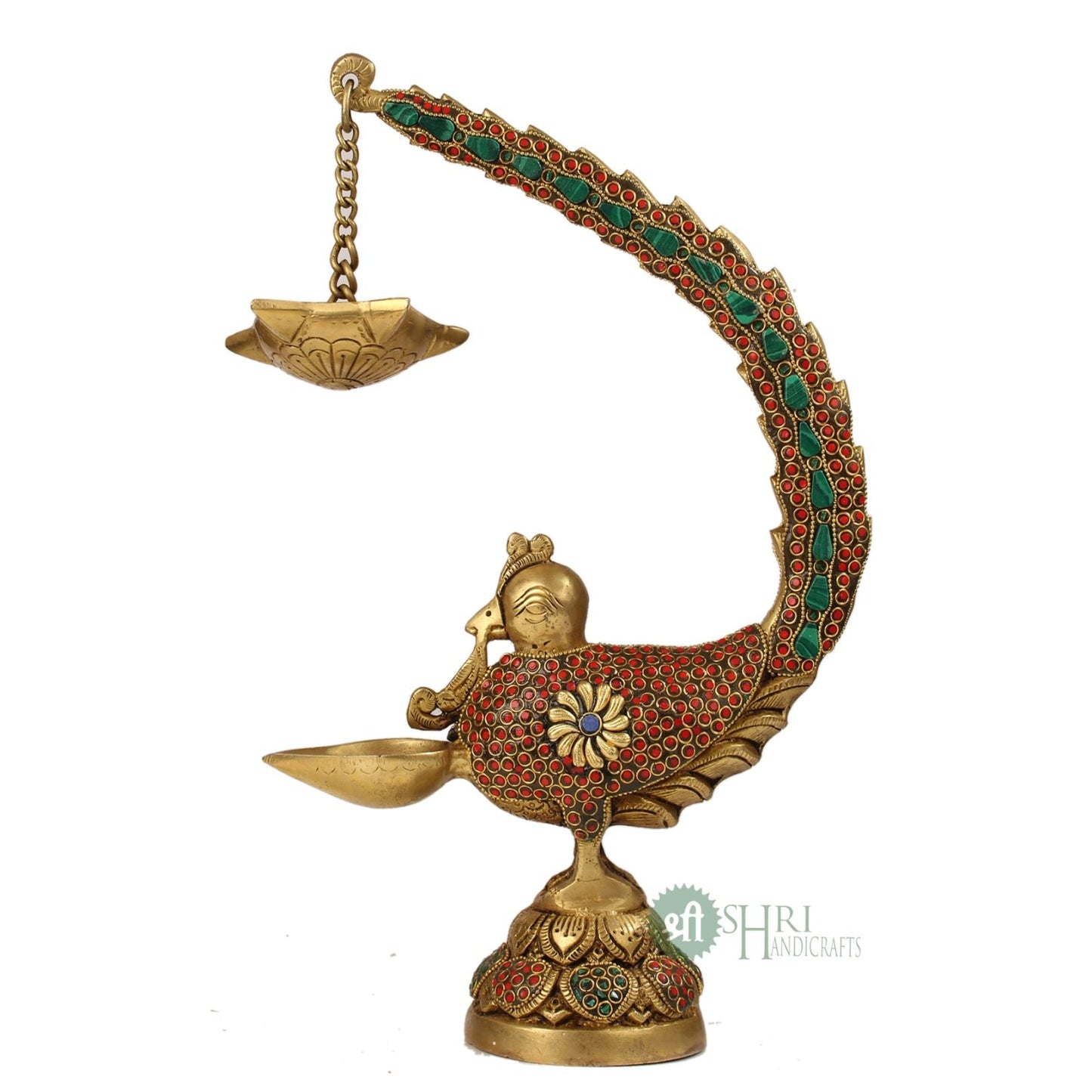 BRASS DEEPAK BIRD STONE WORK