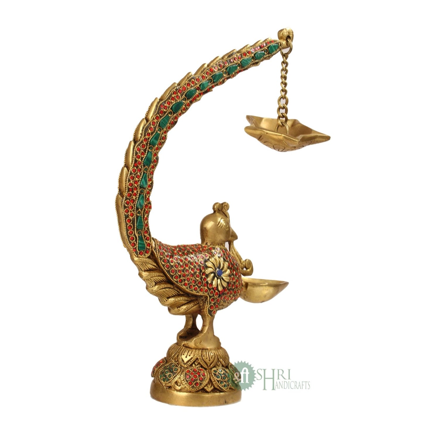 BRASS DEEPAK BIRD STONE WORK