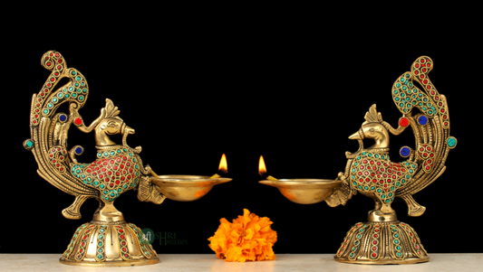 BRASS DEEPAK WITH STONE WORK