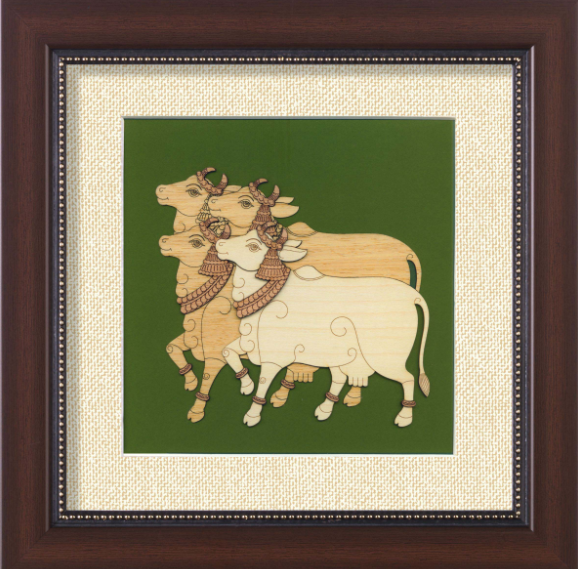Divine Cows Layered Wood Art Wall Hanging 8x8 Inch By Trendia Decor