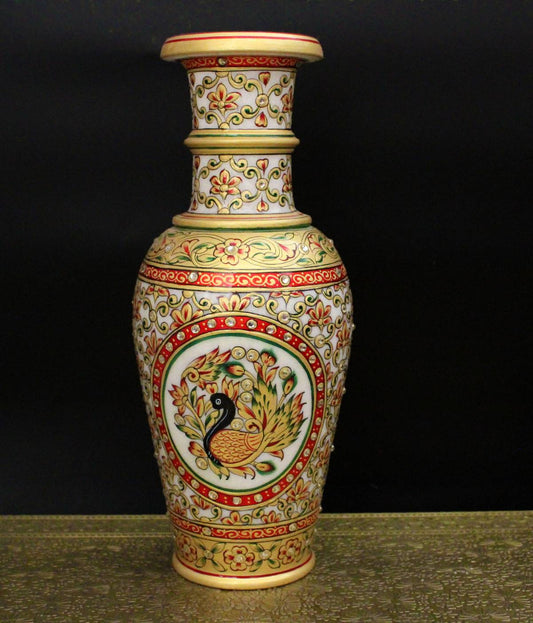 12" MARBLE FLOWER VASE EMBOSED PAINTING