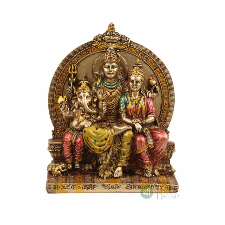 8" LORD SHIVA WITH MATA PARWATI AND GANESHA METAL FINISH