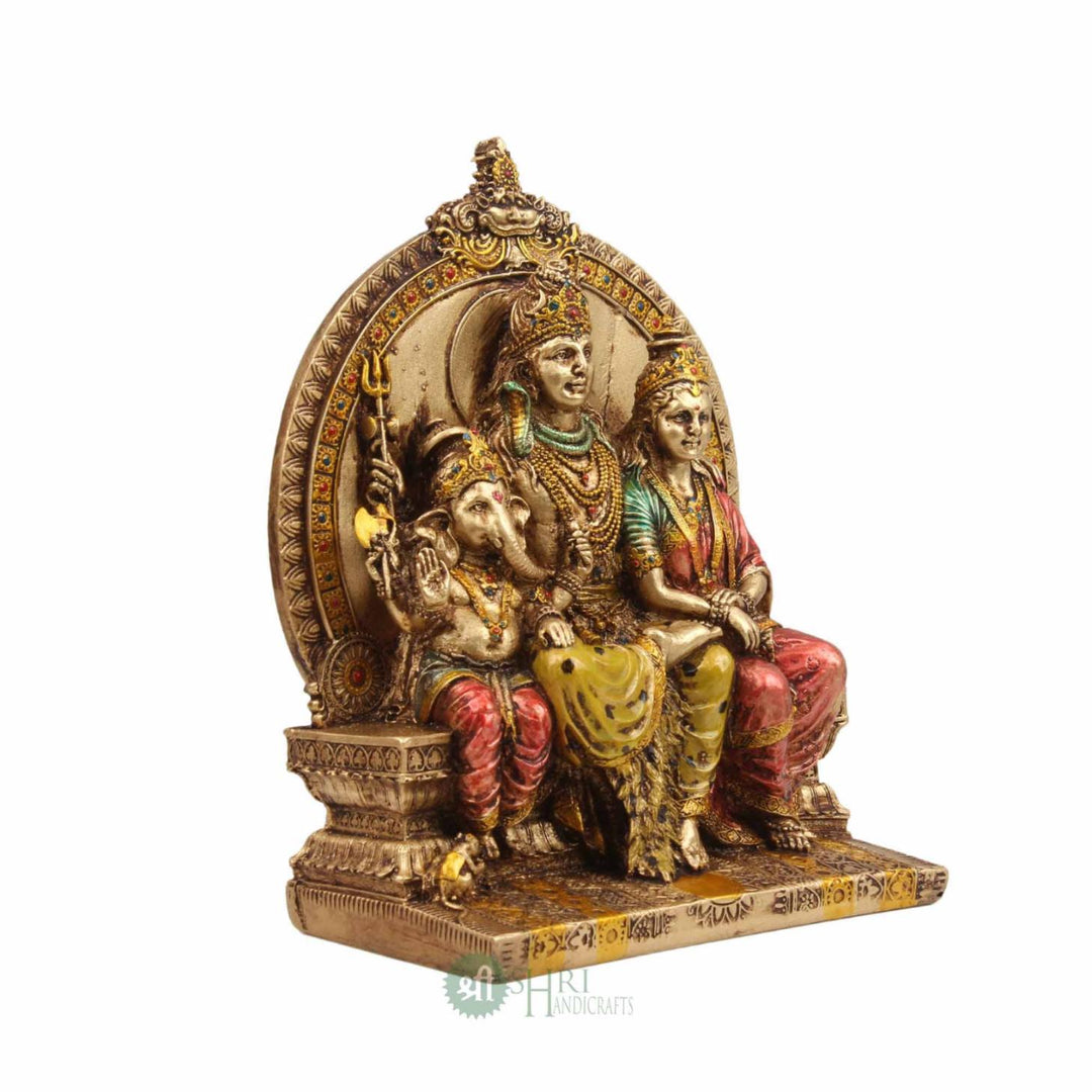 8" LORD SHIVA WITH MATA PARWATI AND GANESHA METAL FINISH