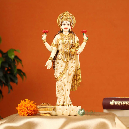 10" GODDESS LAXMI STANDING ON LOTUS GOLD PAINTING