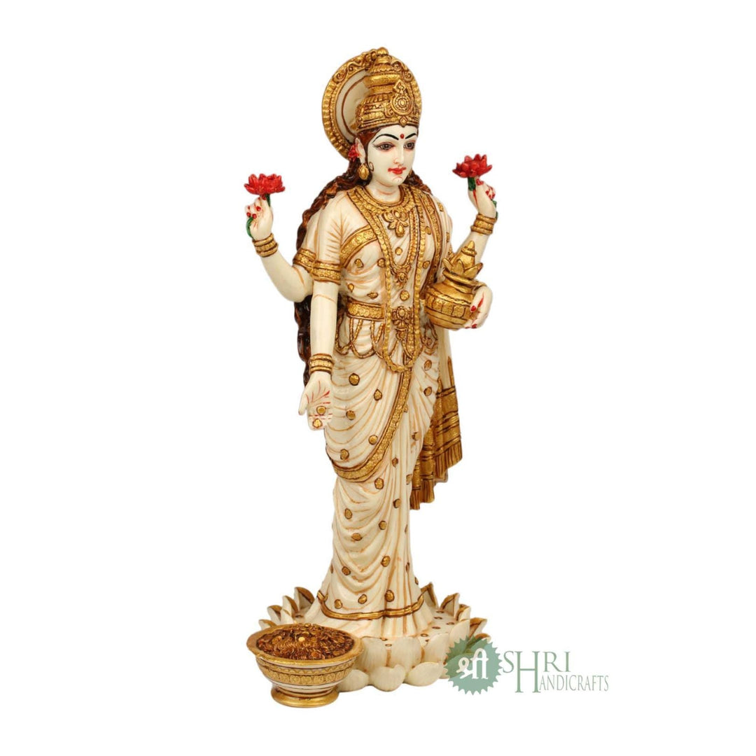 10" GODDESS LAXMI STANDING ON LOTUS GOLD PAINTING