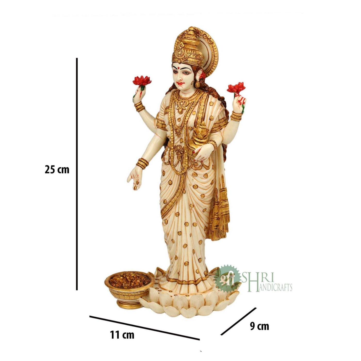 10" GODDESS LAXMI STANDING ON LOTUS GOLD PAINTING