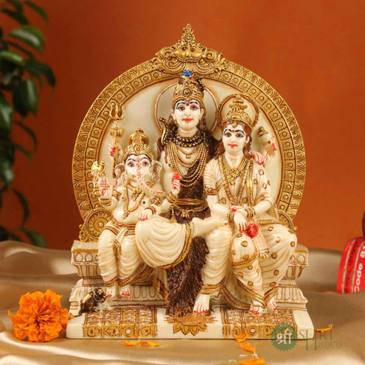 8"- SHIVA PARIWAR WITH PARVATI AND GANESHA WITH FINE GOLD PAINTING