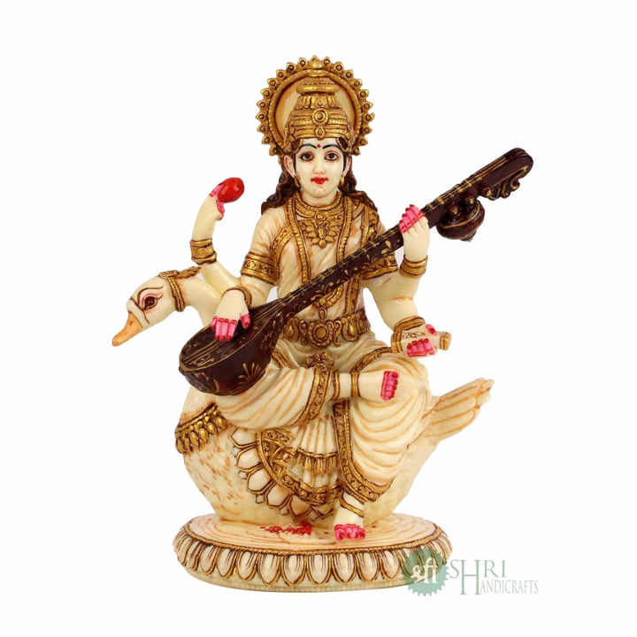 8" SARASWATI STATUE FINE GOLD PAINTING