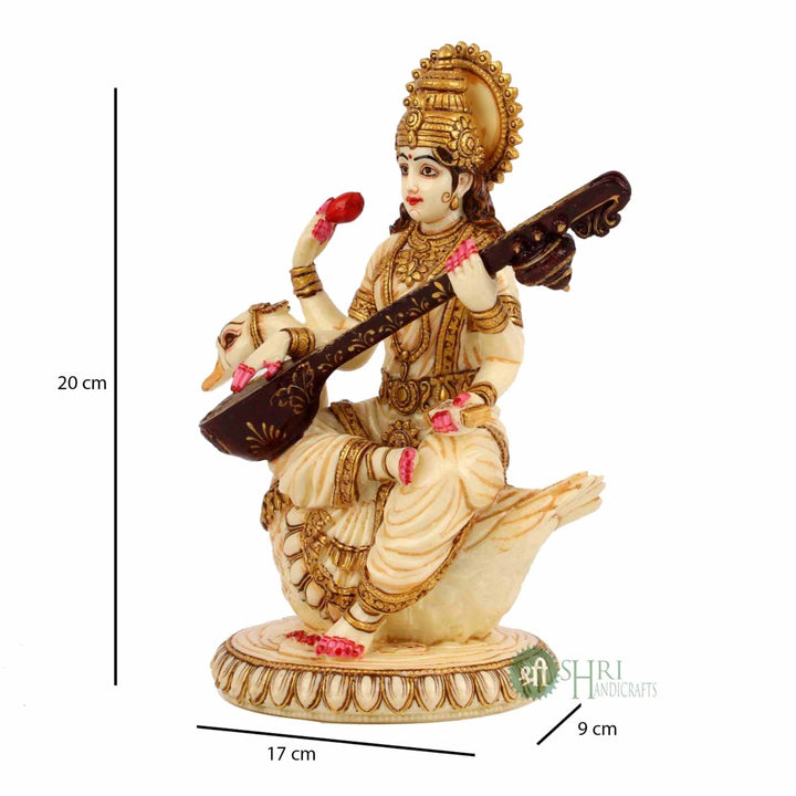 8" SARASWATI STATUE FINE GOLD PAINTING