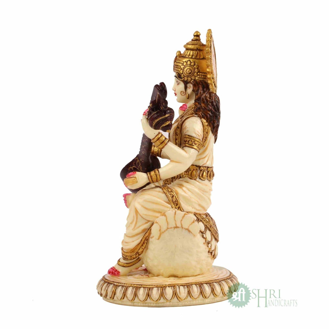 8" SARASWATI STATUE FINE GOLD PAINTING