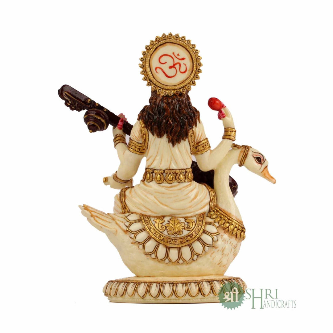 8" SARASWATI STATUE FINE GOLD PAINTING