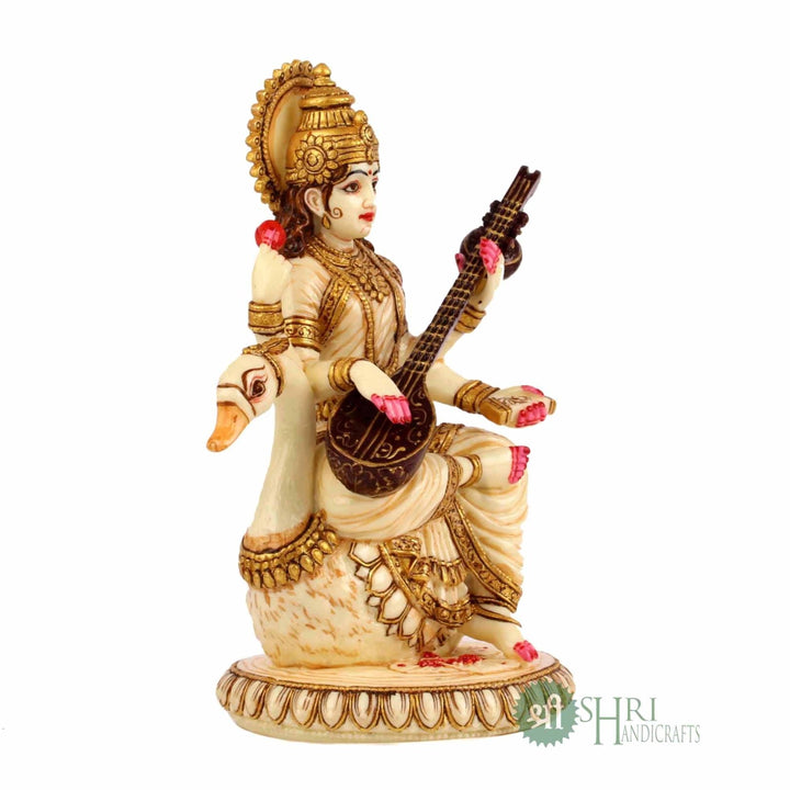 8" SARASWATI STATUE FINE GOLD PAINTING