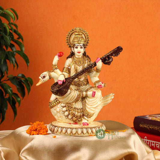 8" SARASWATI STATUE FINE GOLD PAINTING