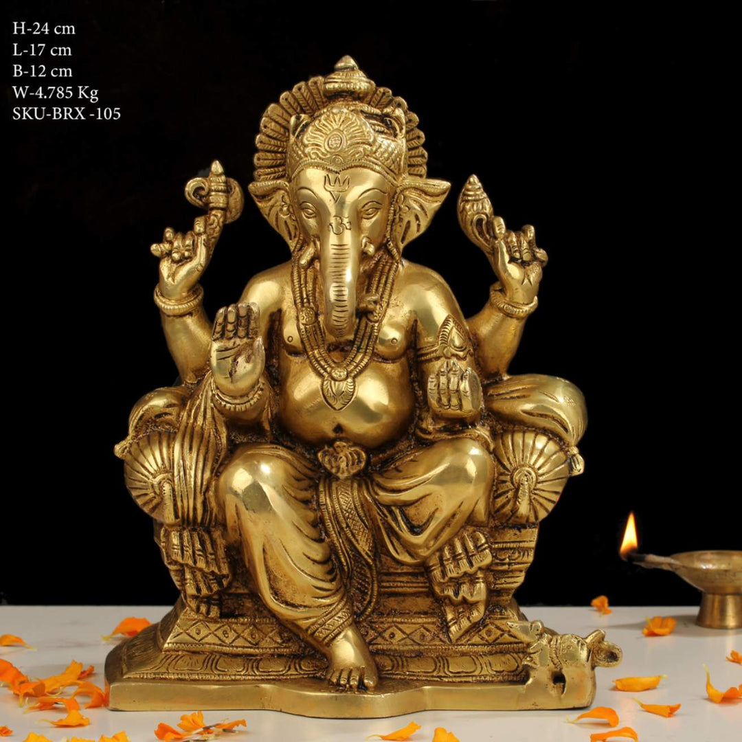 BRASS GANESH SITTING ON CHOKI