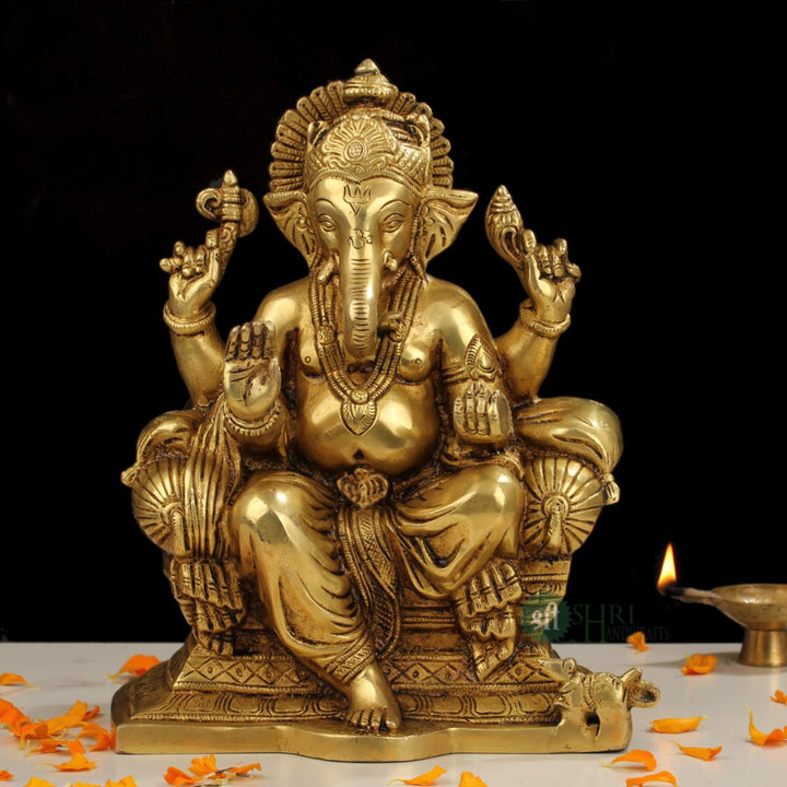 BRASS GANESH SITTING ON CHOKI