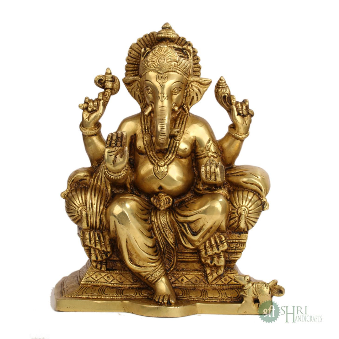 BRASS GANESH SITTING ON CHOKI