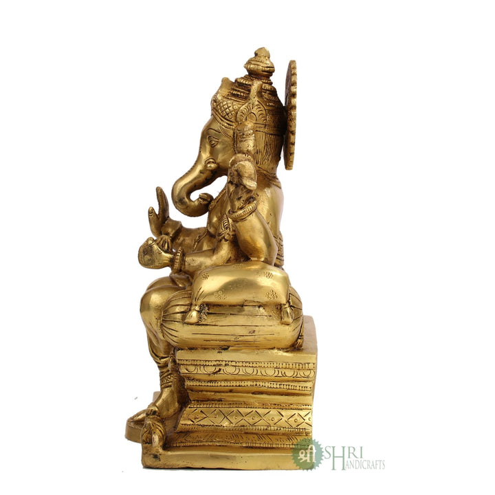 BRASS GANESH SITTING ON CHOKI