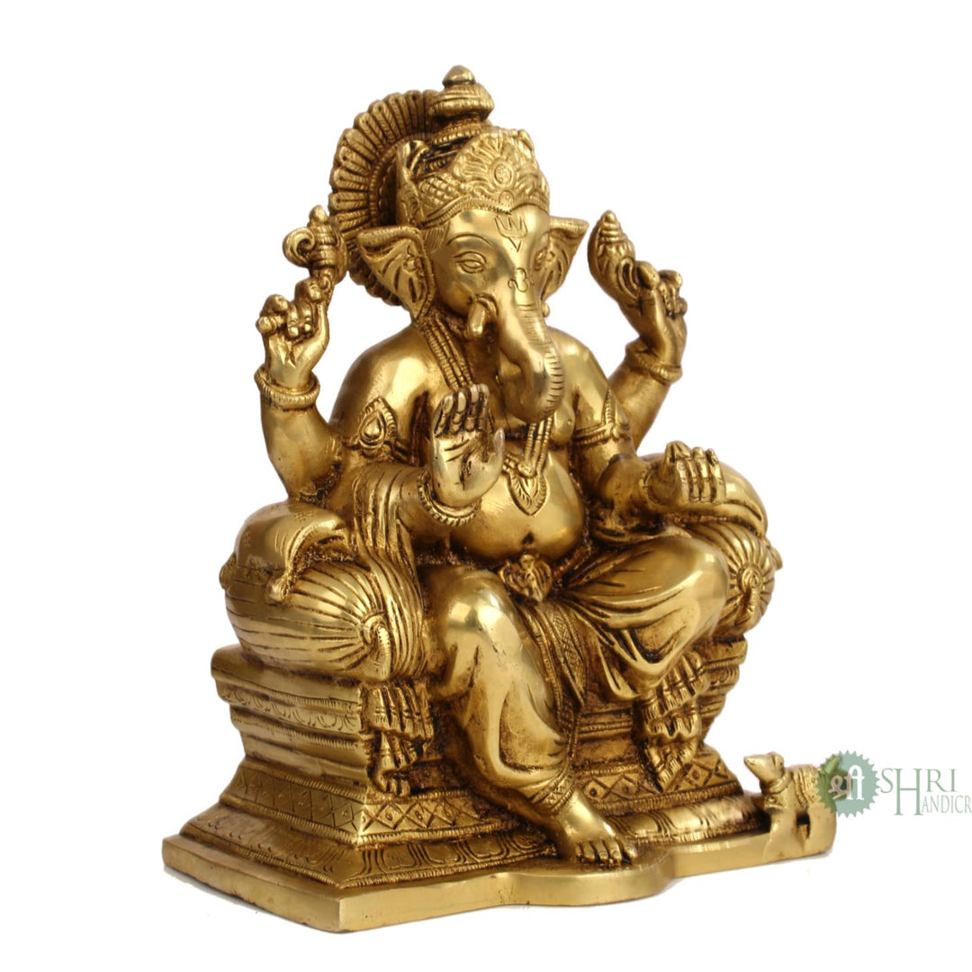 BRASS GANESH SITTING ON CHOKI