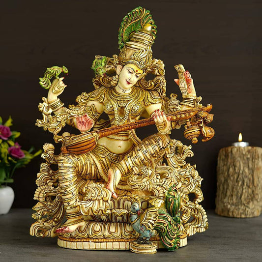 18" SARASWATI SITTING VEENA PAINTING