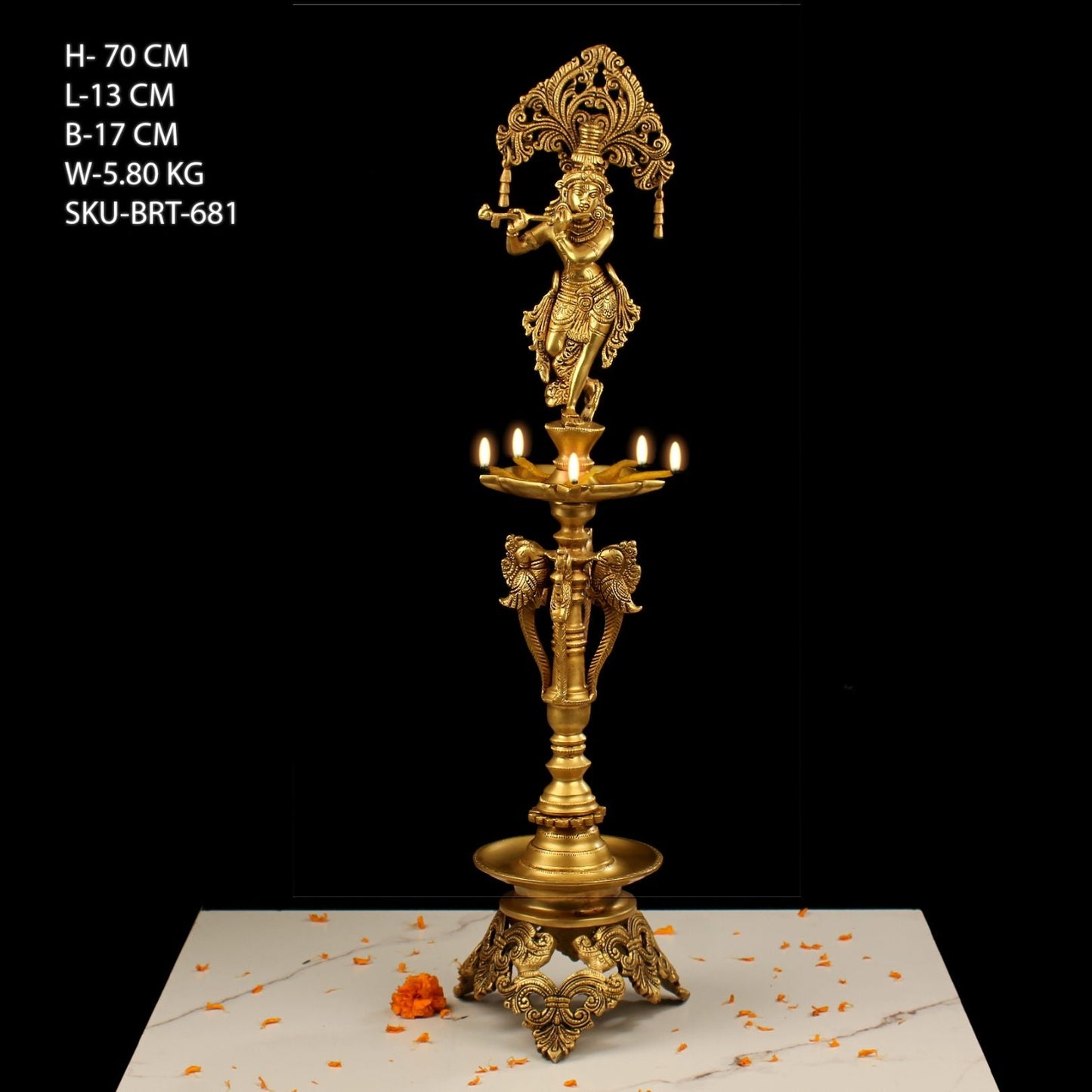 28" BRASS KRISHNA LAMP BRT