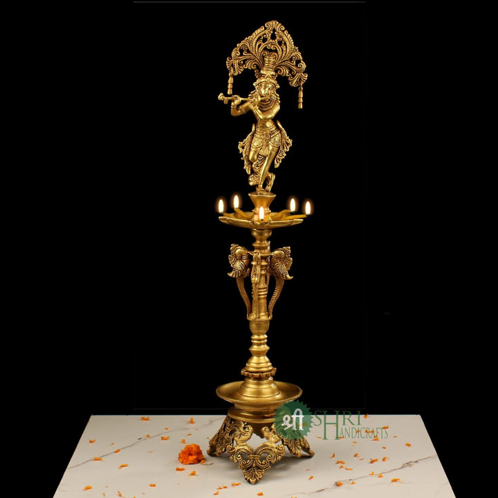 28" BRASS KRISHNA LAMP BRT