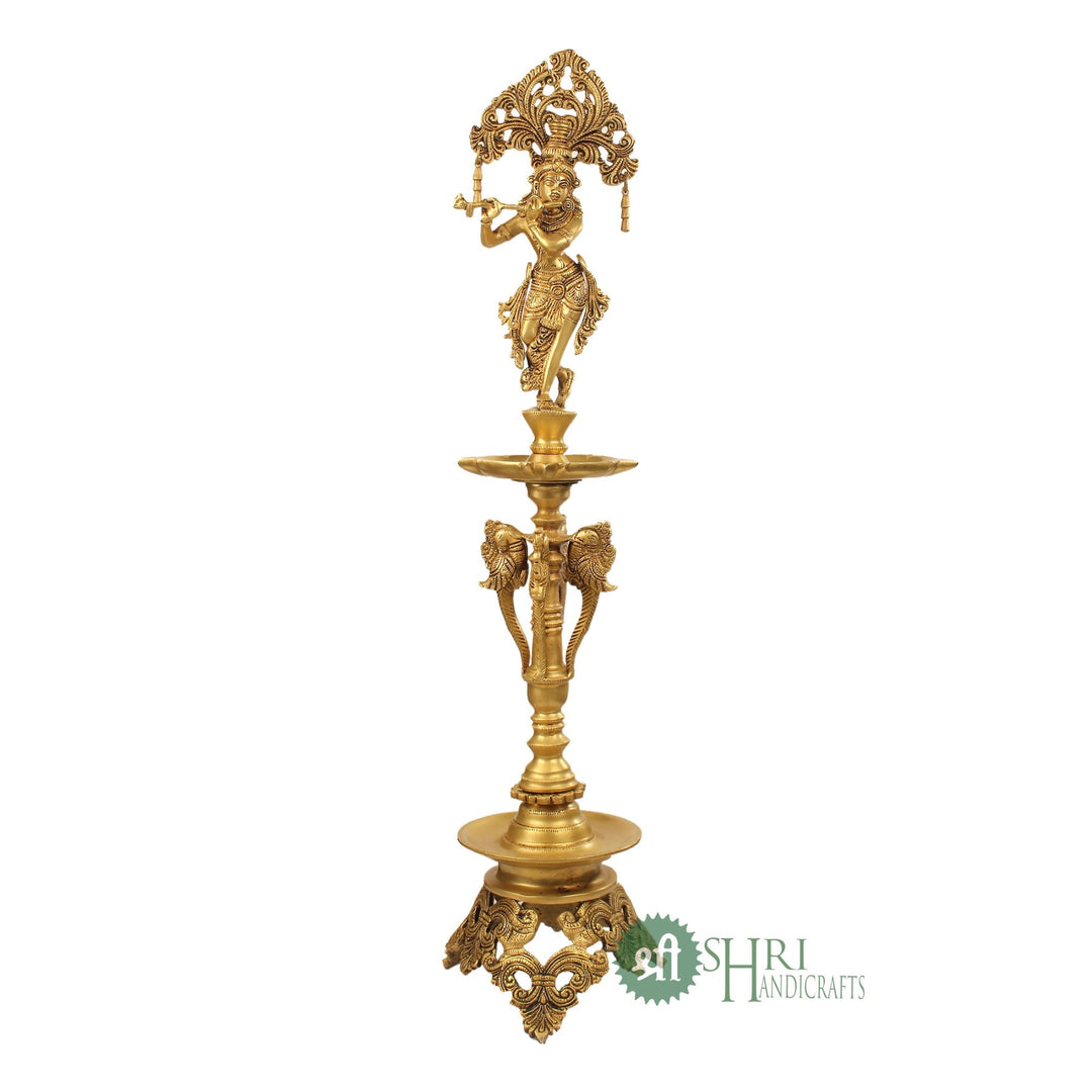 28" BRASS KRISHNA LAMP BRT