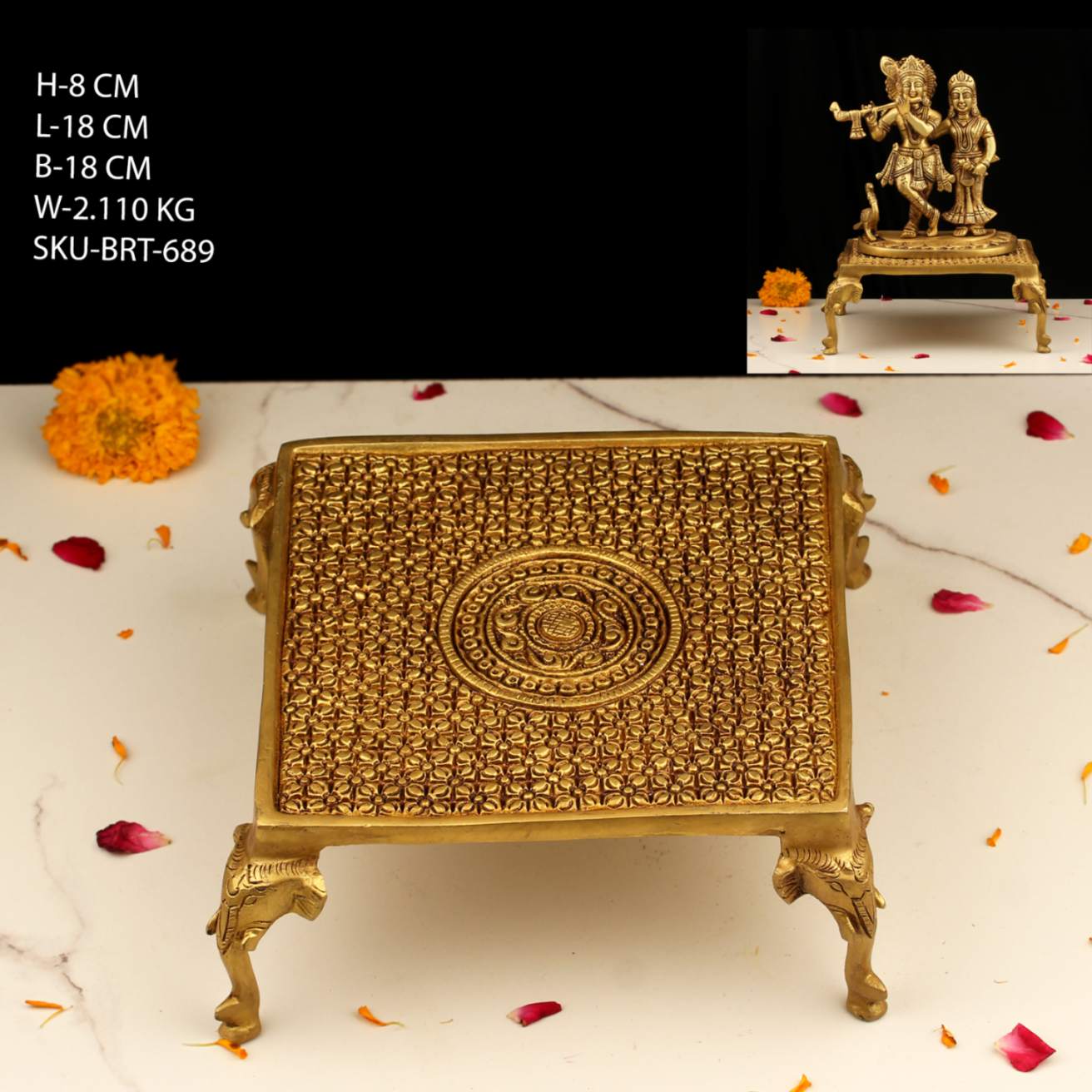 3.5" BRASS CHOWKI SQUARE BRT