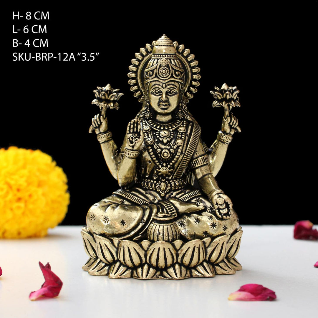 Brass Lakshmi In Lotus Brass Idol 3.5 Inch By Trendia Decor