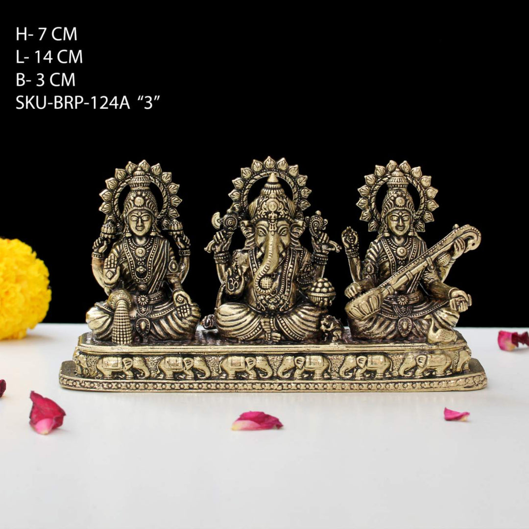 Brass Idol Set Of Lakshmi, Ganesh & Saraswati By Trendia Decor