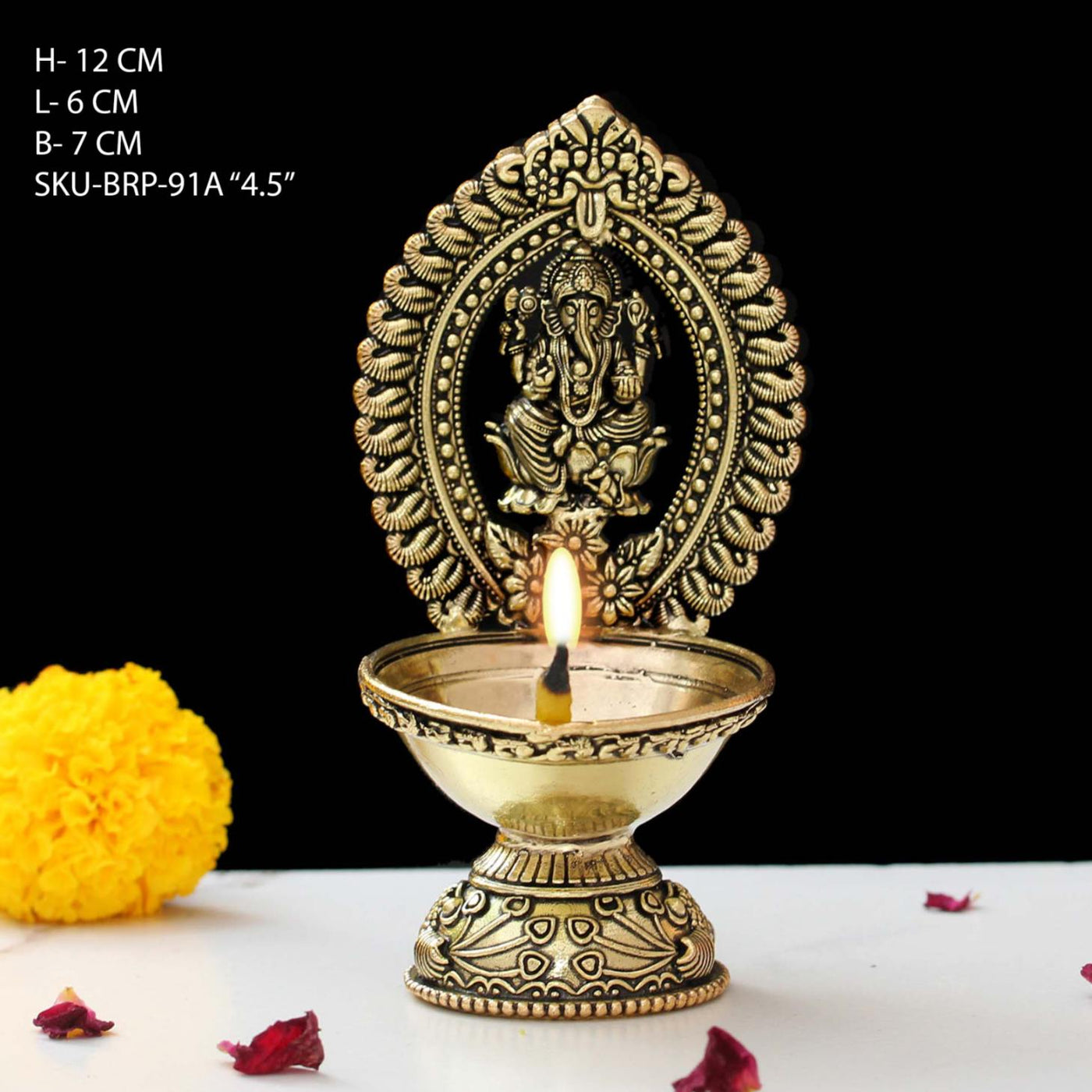 Ganesha Brass Diya For Pooja 4.5 Inch By Trendia Decor