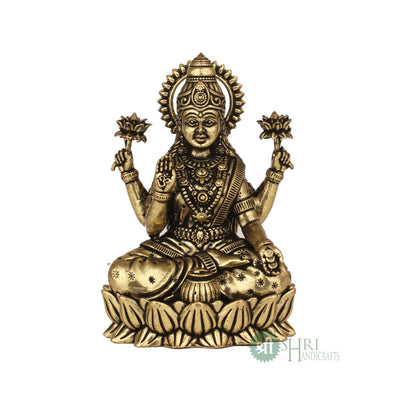 Brass Lakshmi In Lotus Brass Idol 3.5 Inch By Trendia Decor