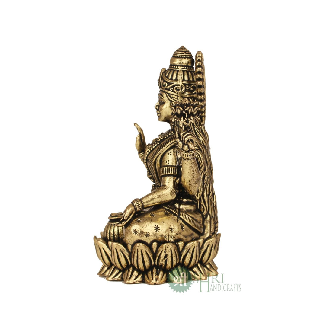 Brass Lakshmi In Lotus Brass Idol 3.5 Inch By Trendia Decor