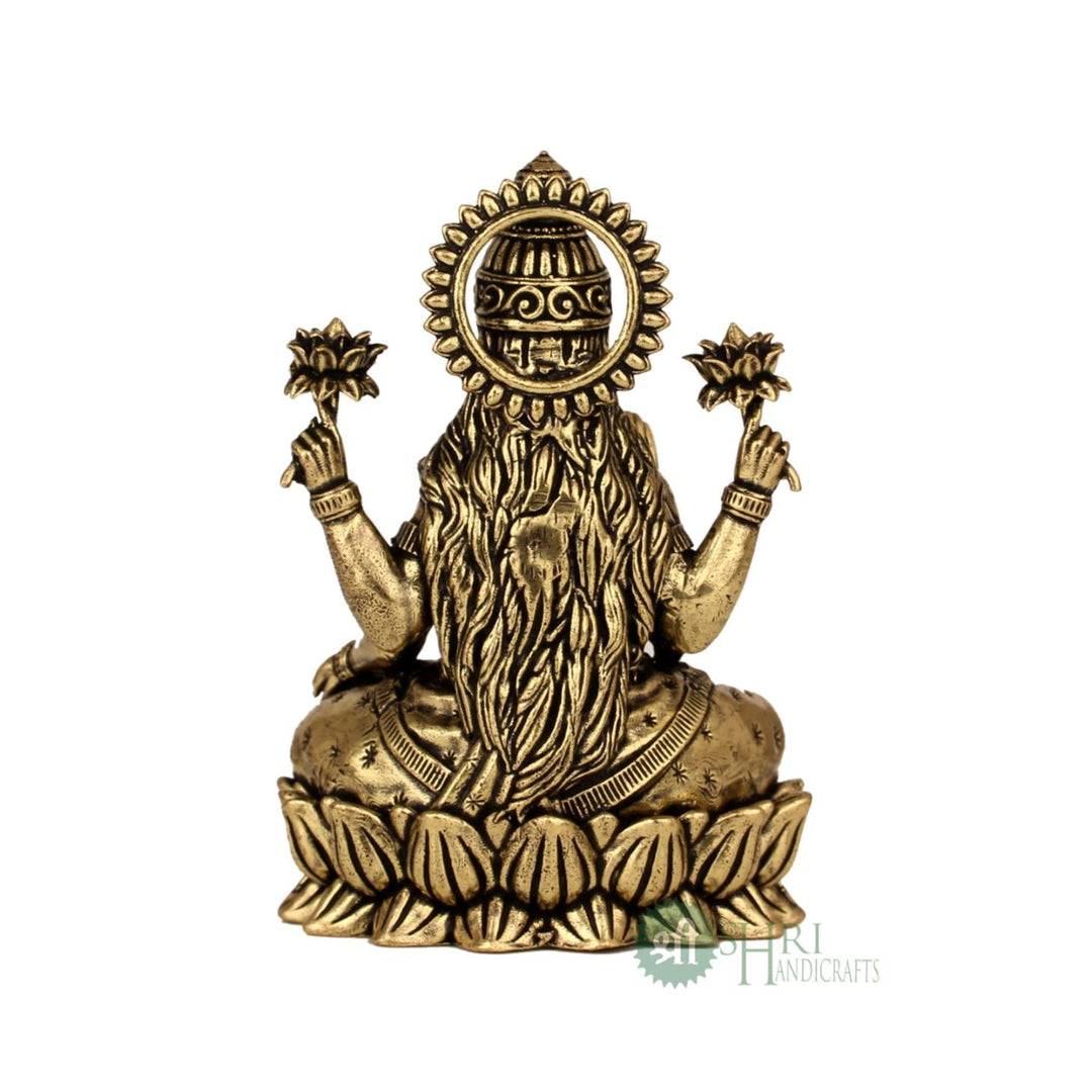 Brass Lakshmi In Lotus Brass Idol 3.5 Inch By Trendia Decor