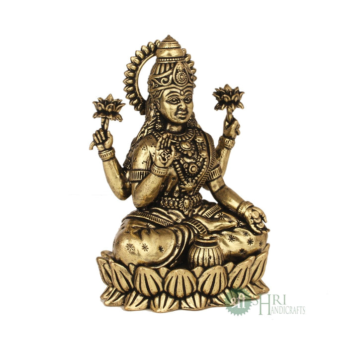 Brass Lakshmi In Lotus Brass Idol 3.5 Inch By Trendia Decor