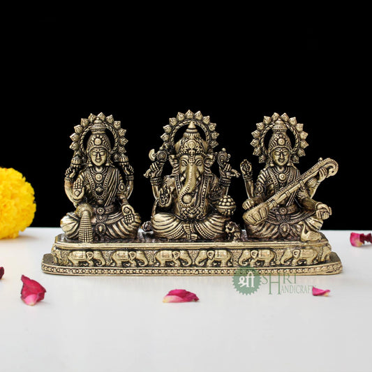 Brass Idol Set Of Lakshmi, Ganesh & Saraswati By Trendia Decor