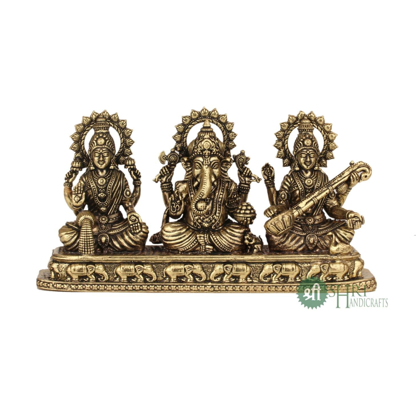 Brass Idol Set Of Lakshmi, Ganesh & Saraswati By Trendia Decor