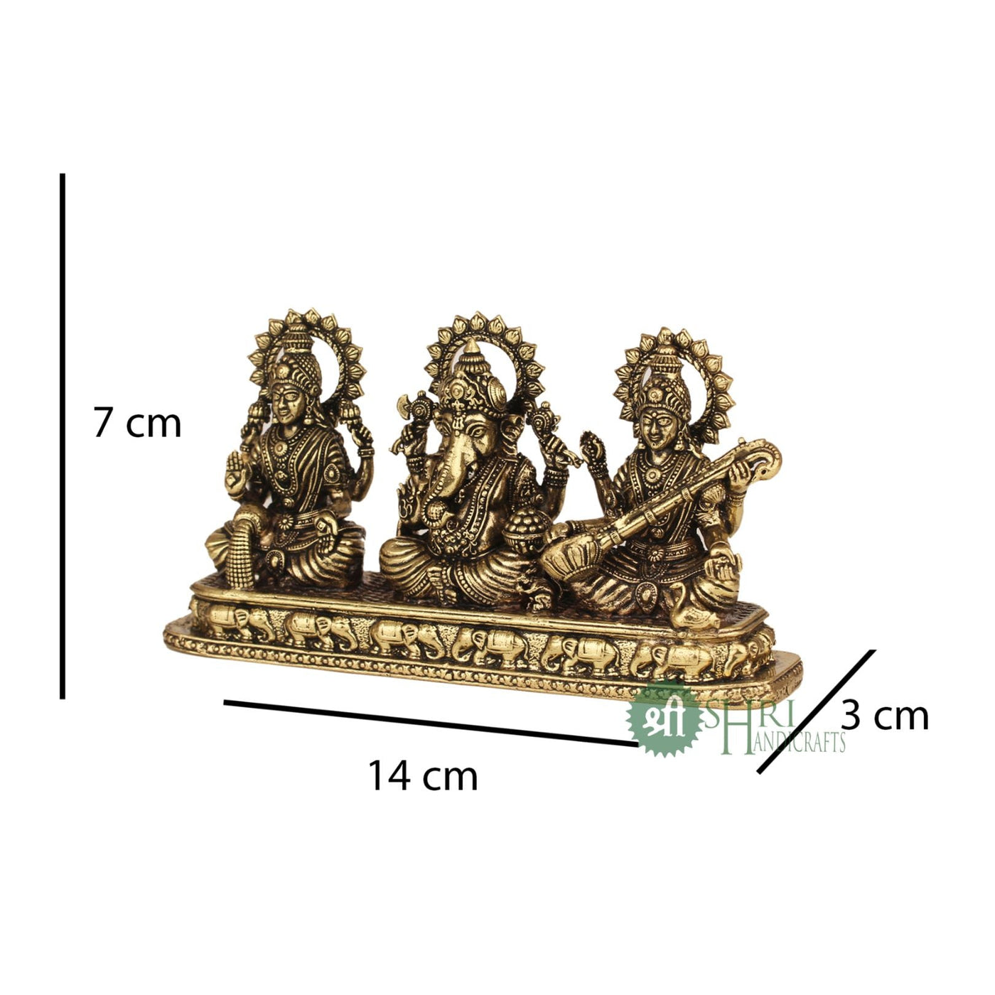 Brass Idol Set Of Lakshmi, Ganesh & Saraswati By Trendia Decor