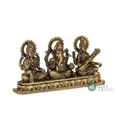 Brass Idol Set Of Lakshmi, Ganesh & Saraswati By Trendia Decor