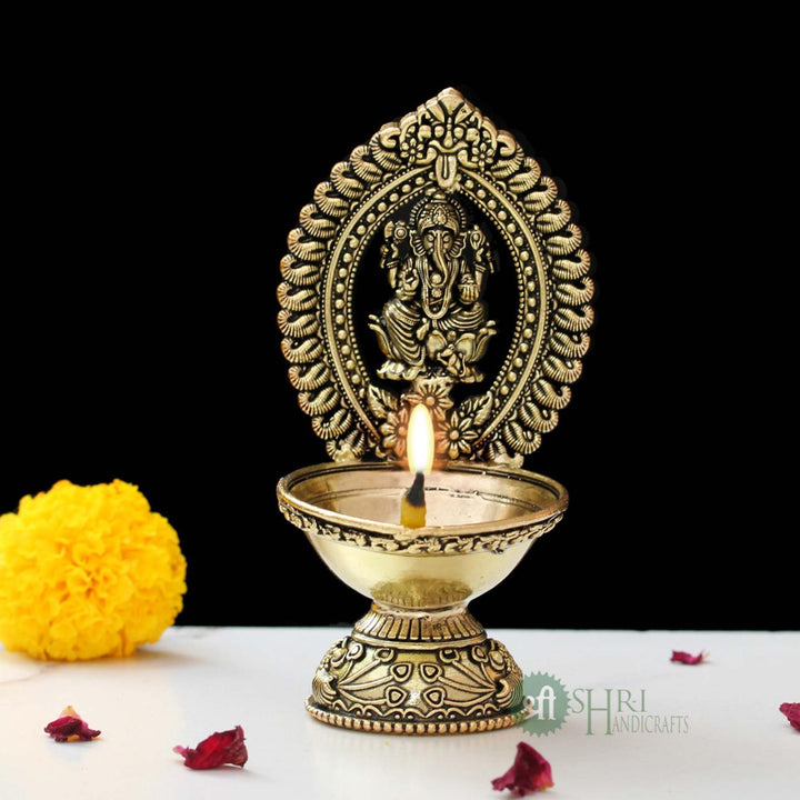 Ganesha Brass Diya For Pooja 4.5 Inch By Trendia Decor