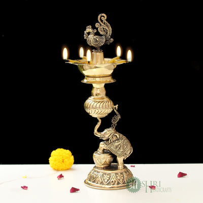 Peacock Brass Oil Lamp Deepak 11 Inch By Trendia Decor