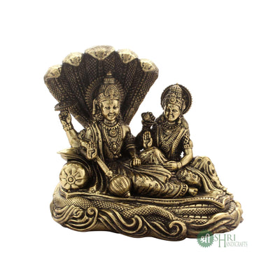 Lord Vishnu & Goddess Lakshmi Seated On Sheshnag Brass Idol 4 Inch By Trendia Decor