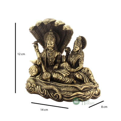 Lord Vishnu & Goddess Lakshmi Seated On Sheshnag Brass Idol 4 Inch By Trendia Decor