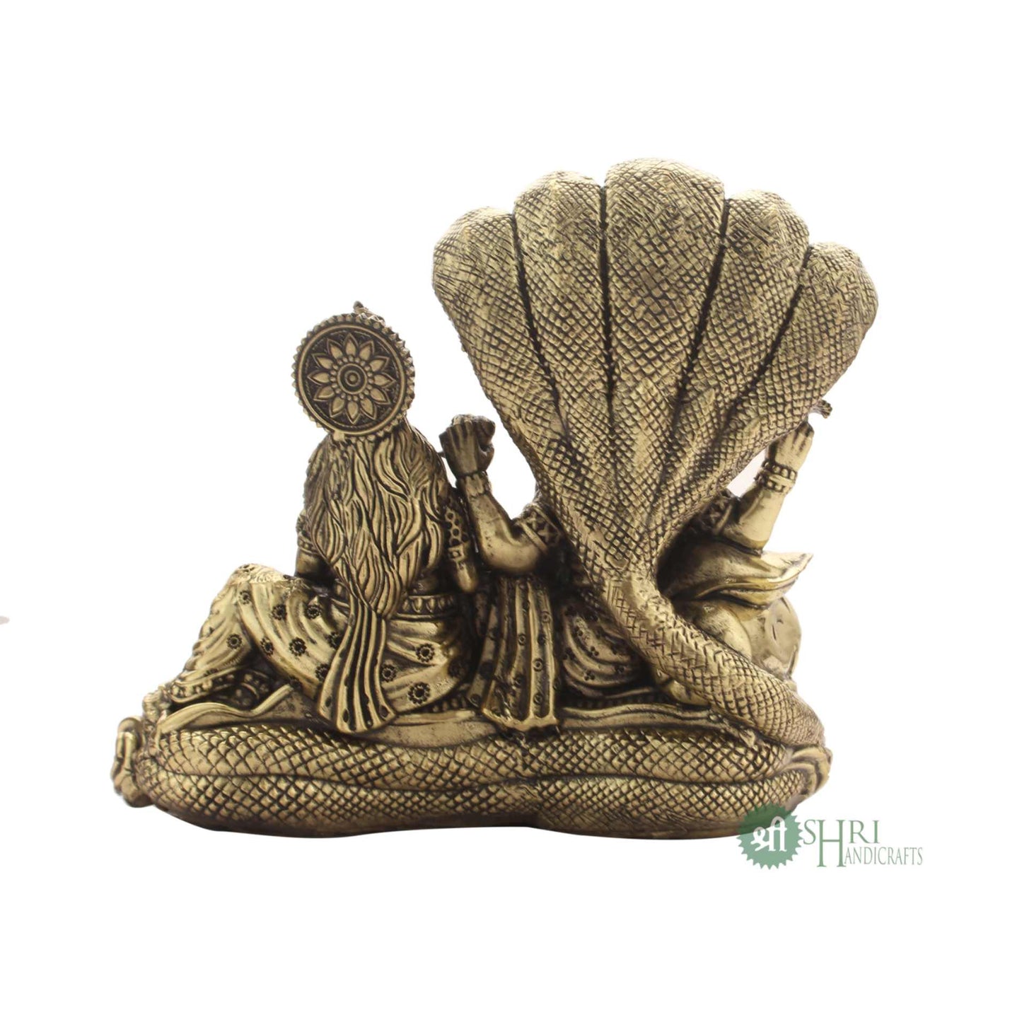 Lord Vishnu & Goddess Lakshmi Seated On Sheshnag Brass Idol 4 Inch By Trendia Decor