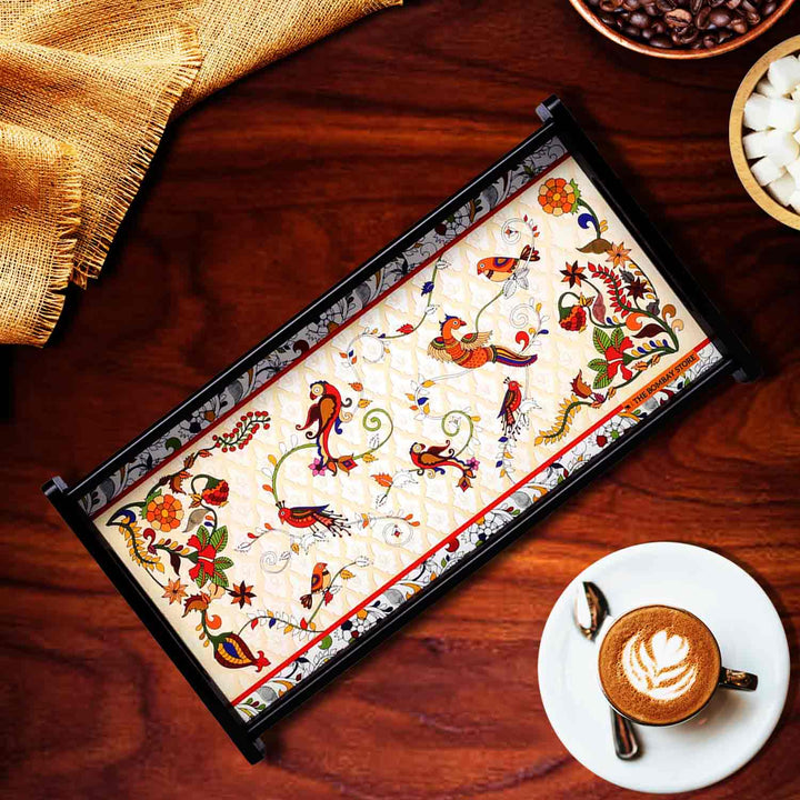 Kalamkari Birds Wooden Tray Small By Trendia Decor